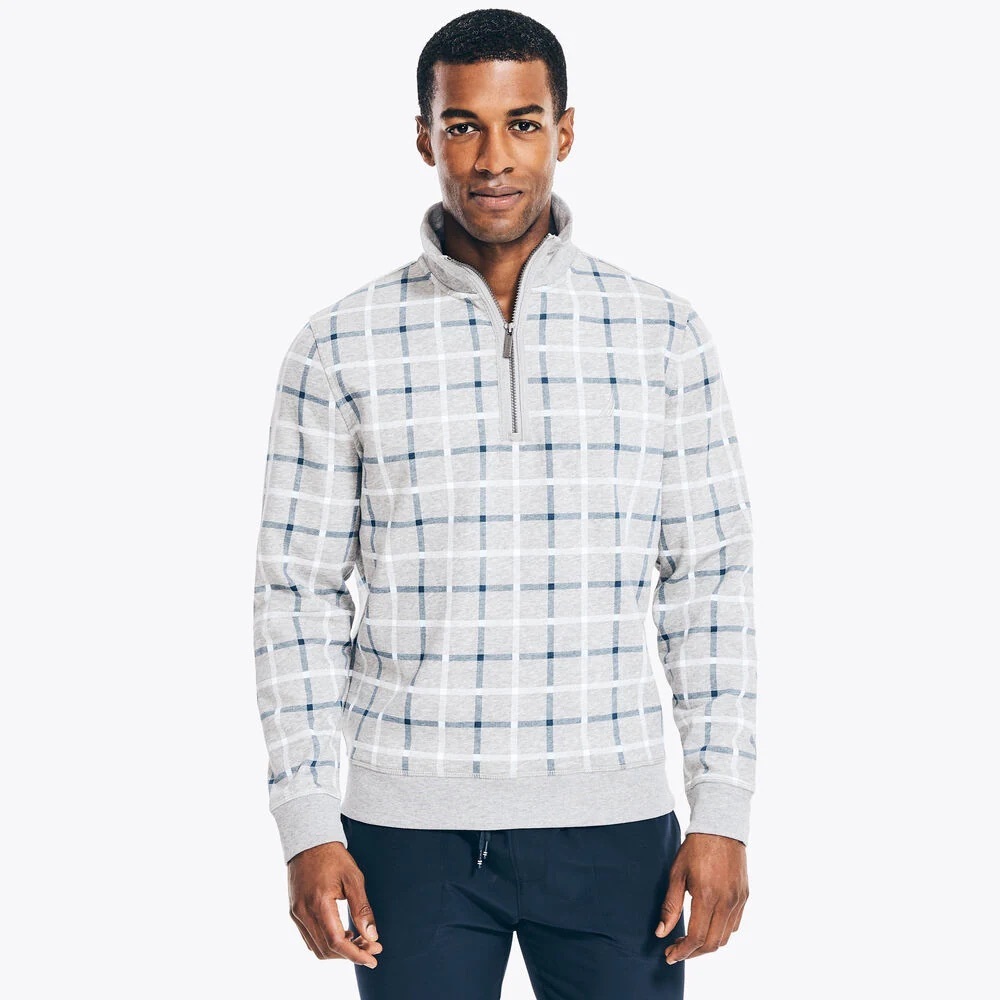 Nautica Gray Plaid Window Pane Quarter Zip Pullover Men’s Large